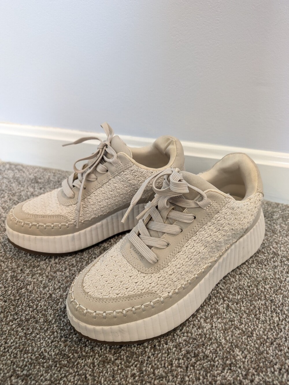 Dolce Vita Cream Woven Knit Platform Sneakers Size 7